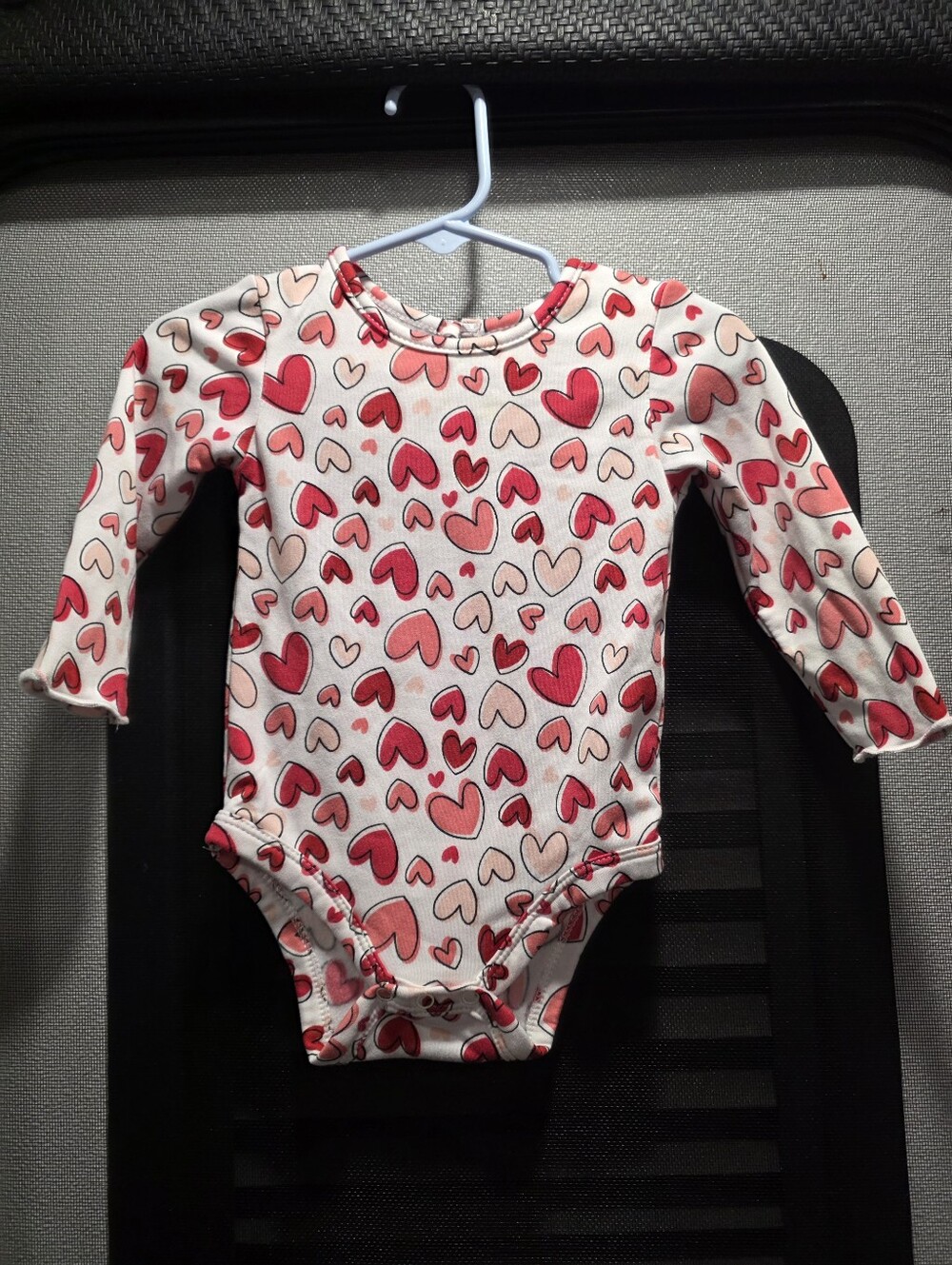 JUST LIZZY brand. Baby Long-Sleeve Heart Print One-Piece Bodysuit - Pink/Red